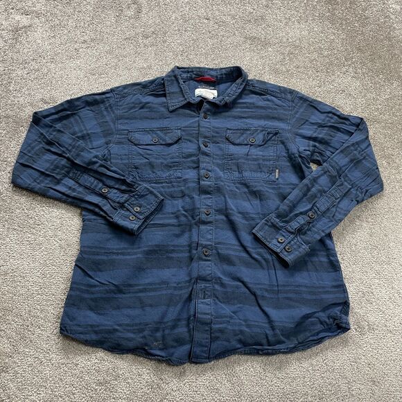 Columbia Flare Gun Omni Wick Flannel Shirt Mens Large Blue Striped Cotton Casual - Picture 1 of 12